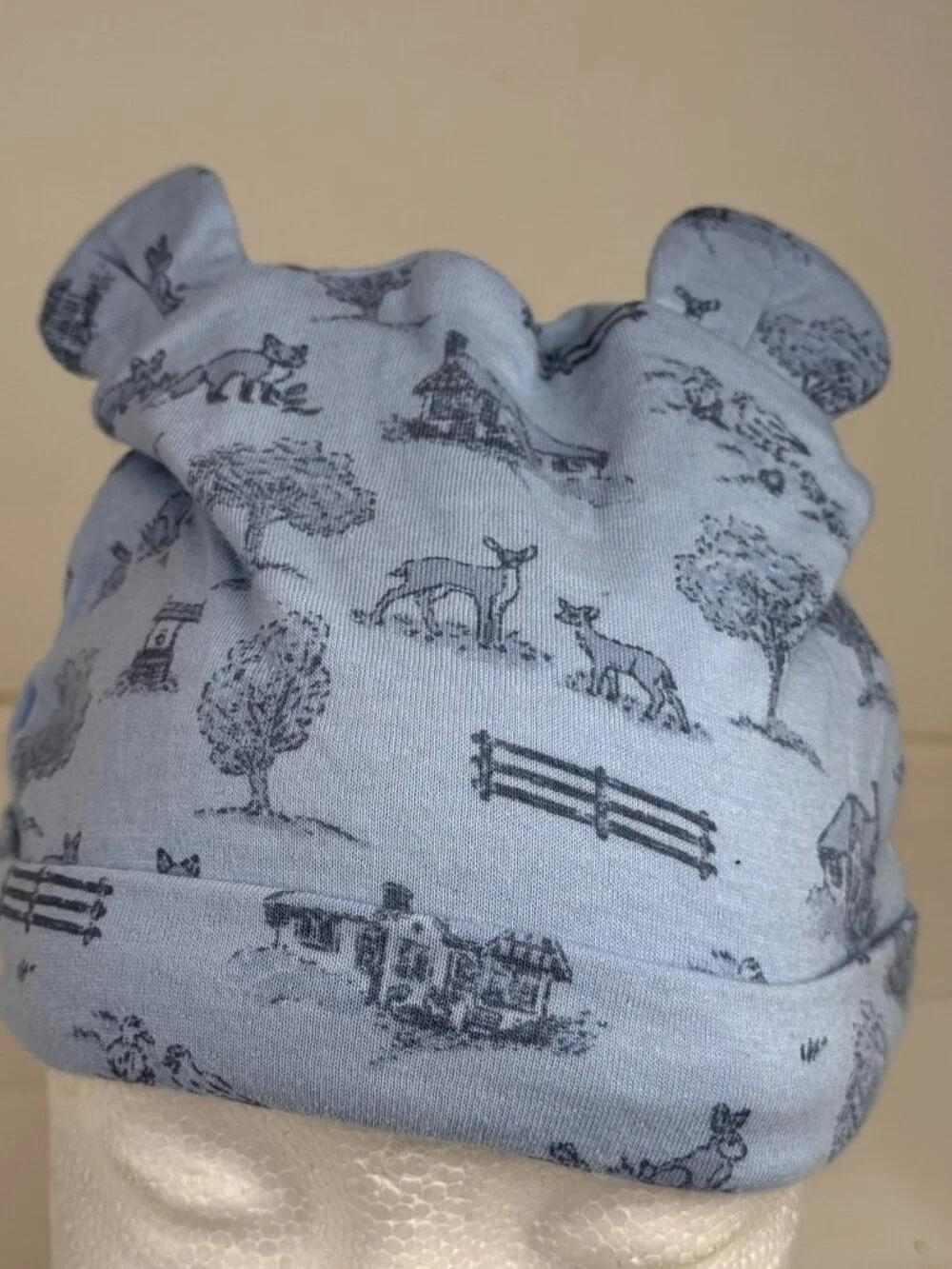 Janie and Jack Baby Boys Blue Woodland Animal Print Beanie Hat 18-24 Months NWT
